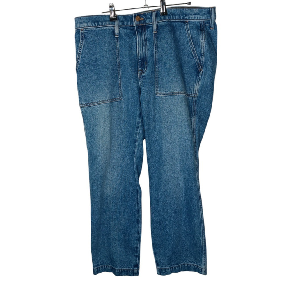 New J.Crew Women’s Utility Workwear Jeans Blue Size 31 Cropped Straight Leg - Picture 2 of 13